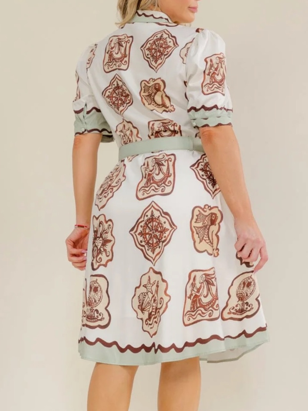 Title Plus size short sleeves button up belted multi print midi dress - Picture 4 of 4
